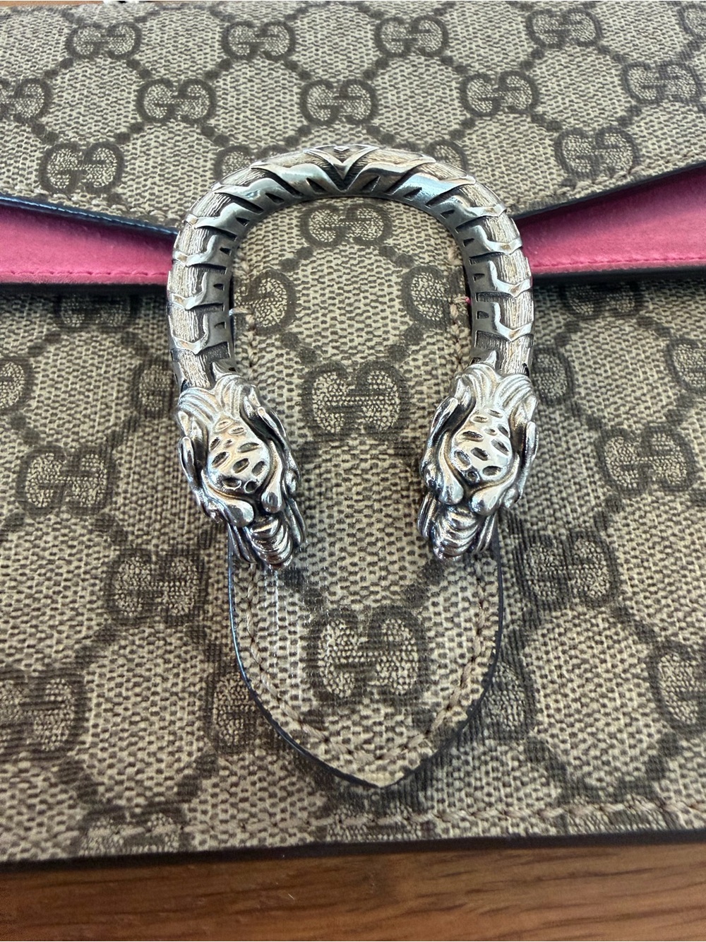 Gucci GG Supreme Small Shoulder Bag with Pink Trim and Silver Hardware - Picture 6 of 8